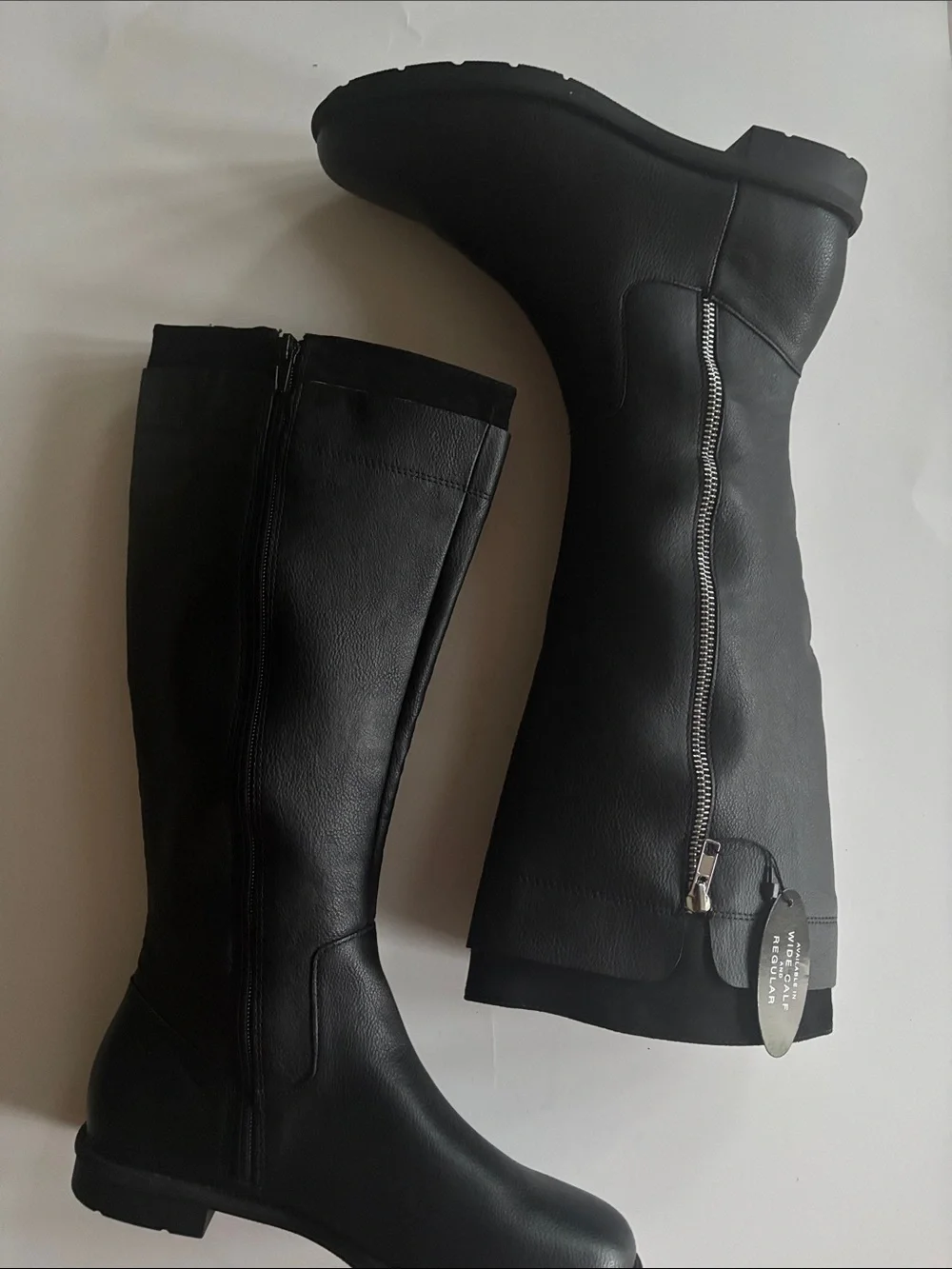 Black  knee high wide calf dual Zip Riding Boots